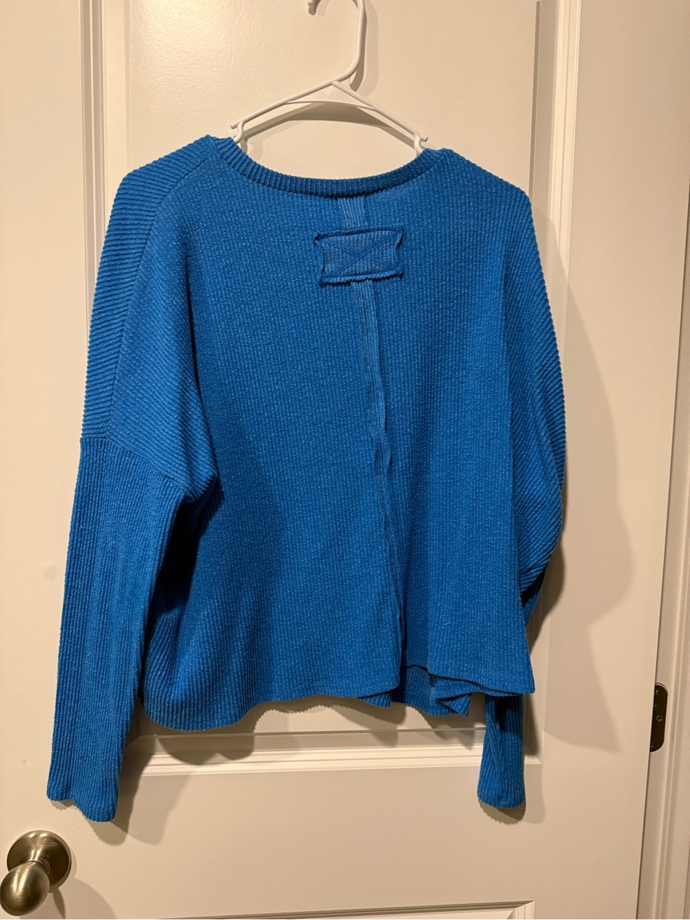 Blue Ribbed Free People Style Crewneck Sweater Top